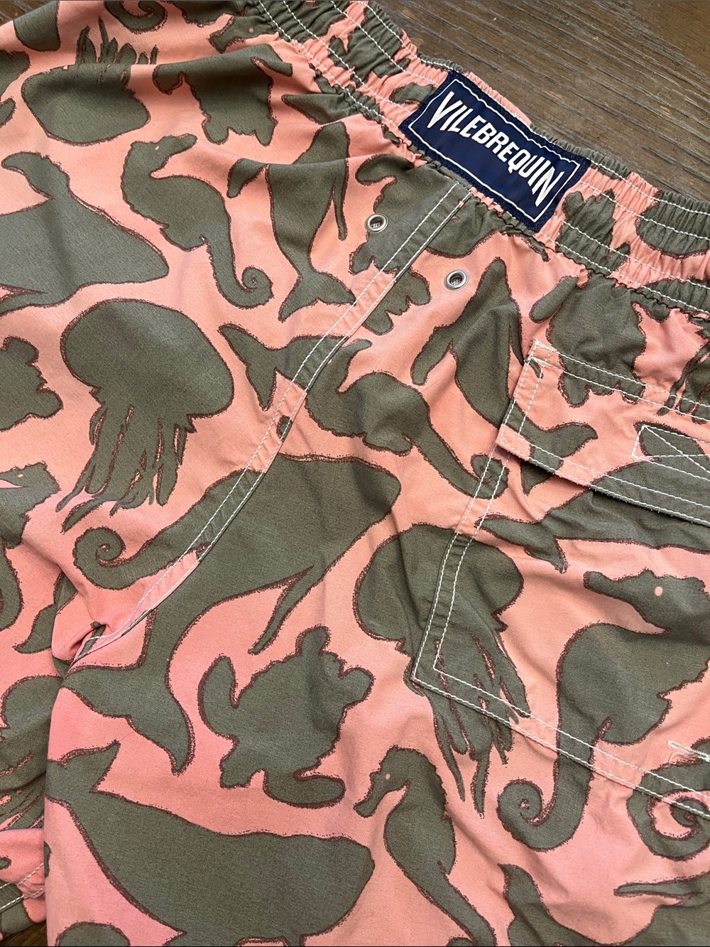 Vilebrequin Pink & Olive Sea Creature Swim Shorts Size Large
